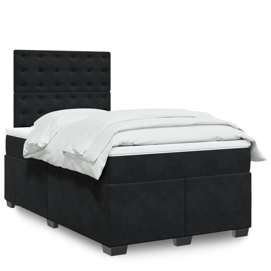 vidaXL Boxspring met matras fluweel zwart 120x200 cm afbeelding 1