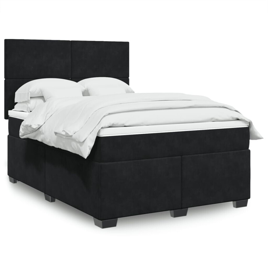 vidaXL Boxspring met matras fluweel zwart 140x190 cm vidaXL Boxspring met matras fluweel zwart 140x190 cm afbeelding 1