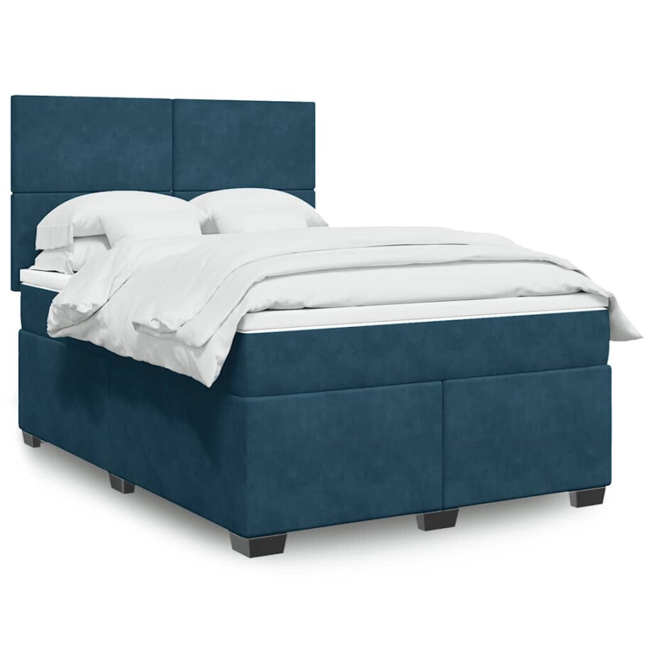 vidaXL Boxspring met matras fluweel blauw 140x190 cm afbeelding 1