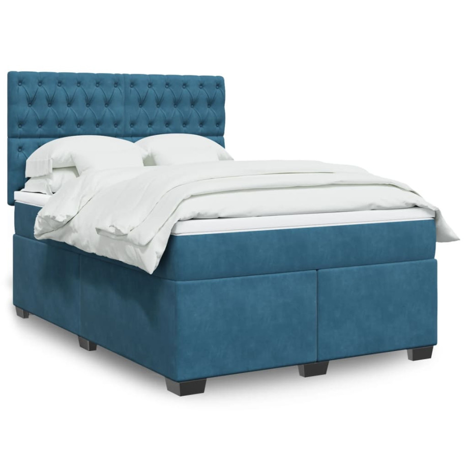 vidaXL Boxspring met matras fluweel blauw 140x190 cm vidaXL Boxspring met matras fluweel blauw 140x190 cm afbeelding 1