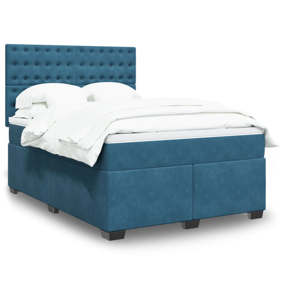 vidaXL Boxspring met matras fluweel blauw 140x200 cm afbeelding 1