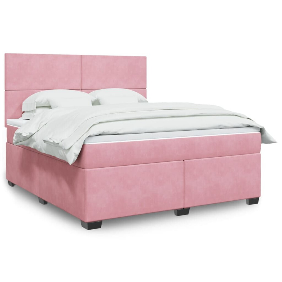vidaXL Boxspring met matras fluweel roze 180x200 cm afbeelding 1