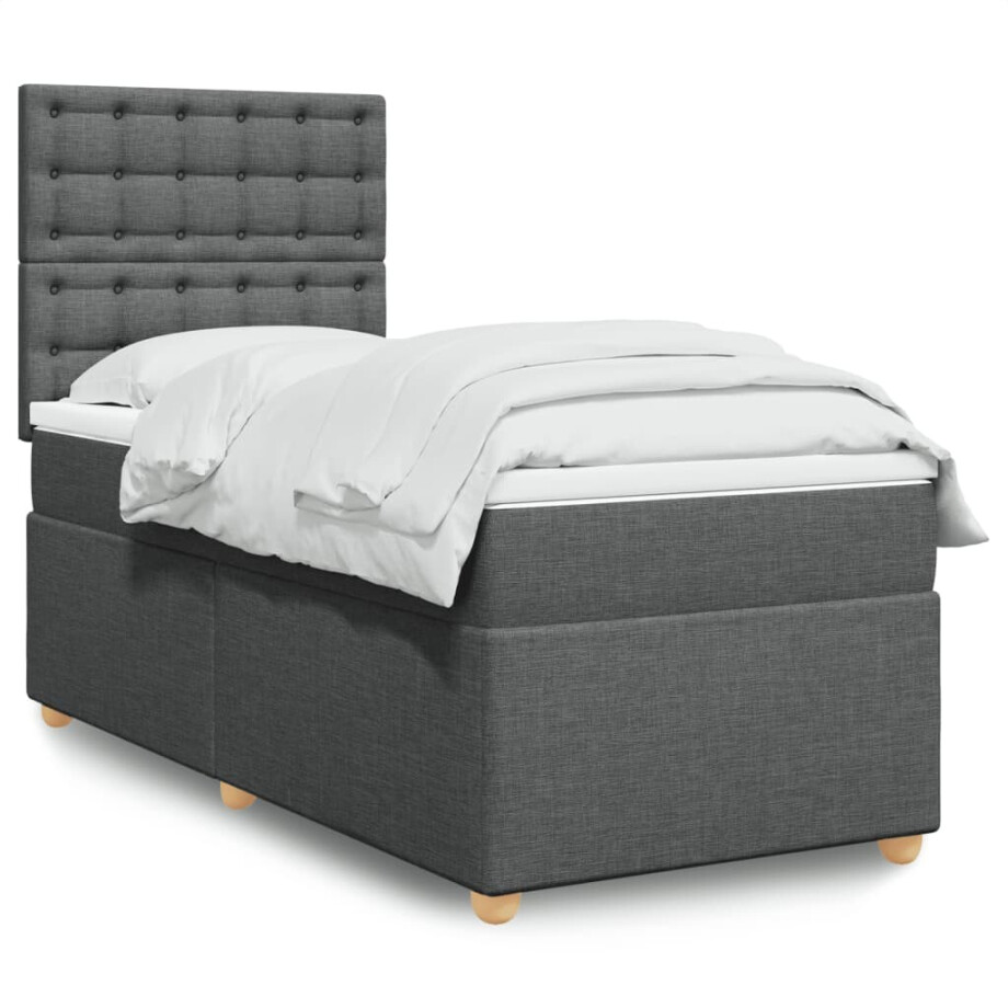 vidaXL Boxspring met matras stof donkergrijs 80x200 cm afbeelding 1