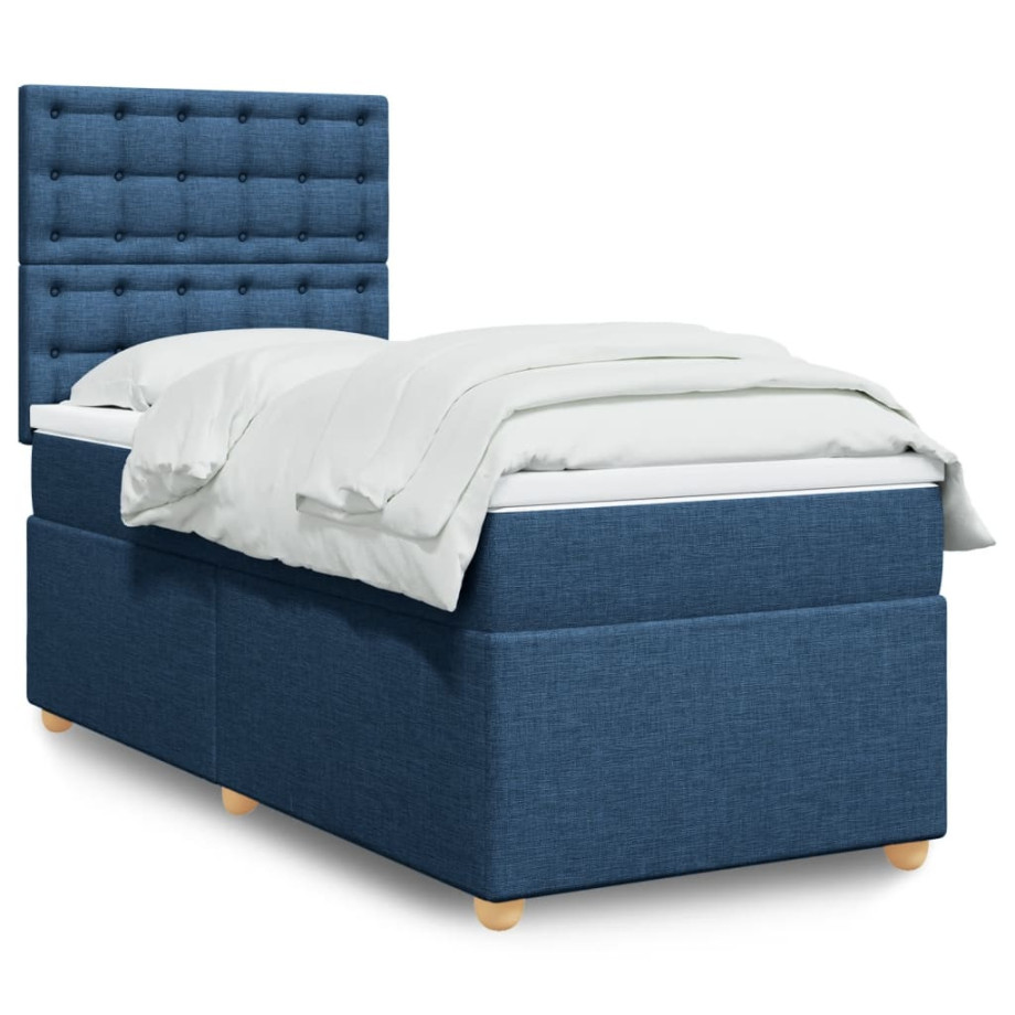 vidaXL Boxspring met matras stof blauw 90x190 cm afbeelding 1