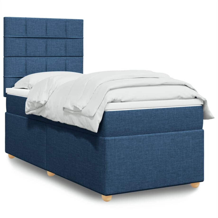 vidaXL Boxspring met matras stof blauw 90x200 cm afbeelding 1