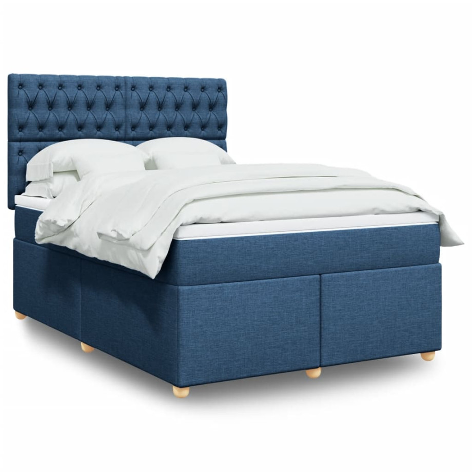 vidaXL Boxspring met matras stof blauw 140x190 cm afbeelding 1