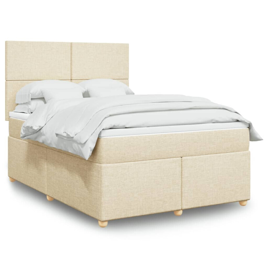 vidaXL Boxspring met matras stof crèmekleurig 140x200 cm afbeelding 1