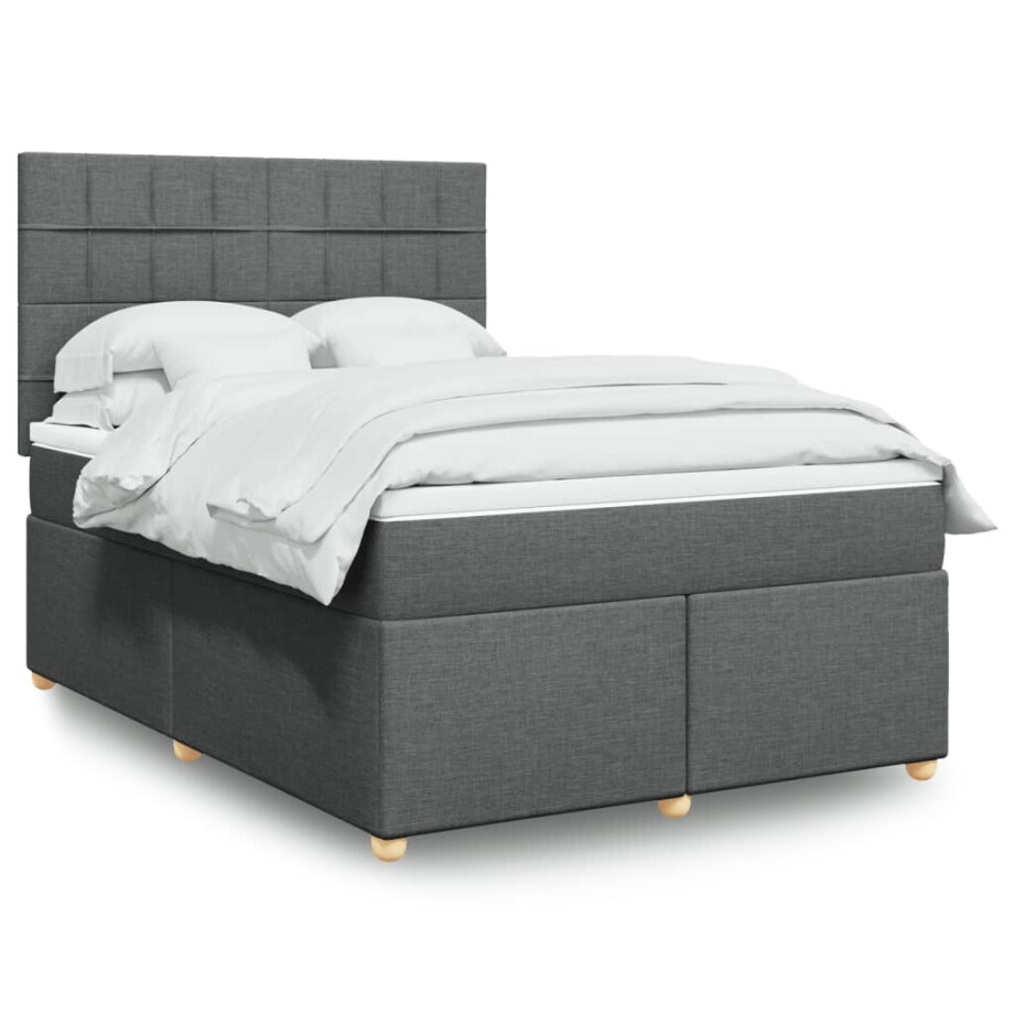 vidaXL Boxspring met matras stof donkergrijs 160x200 cm afbeelding 1