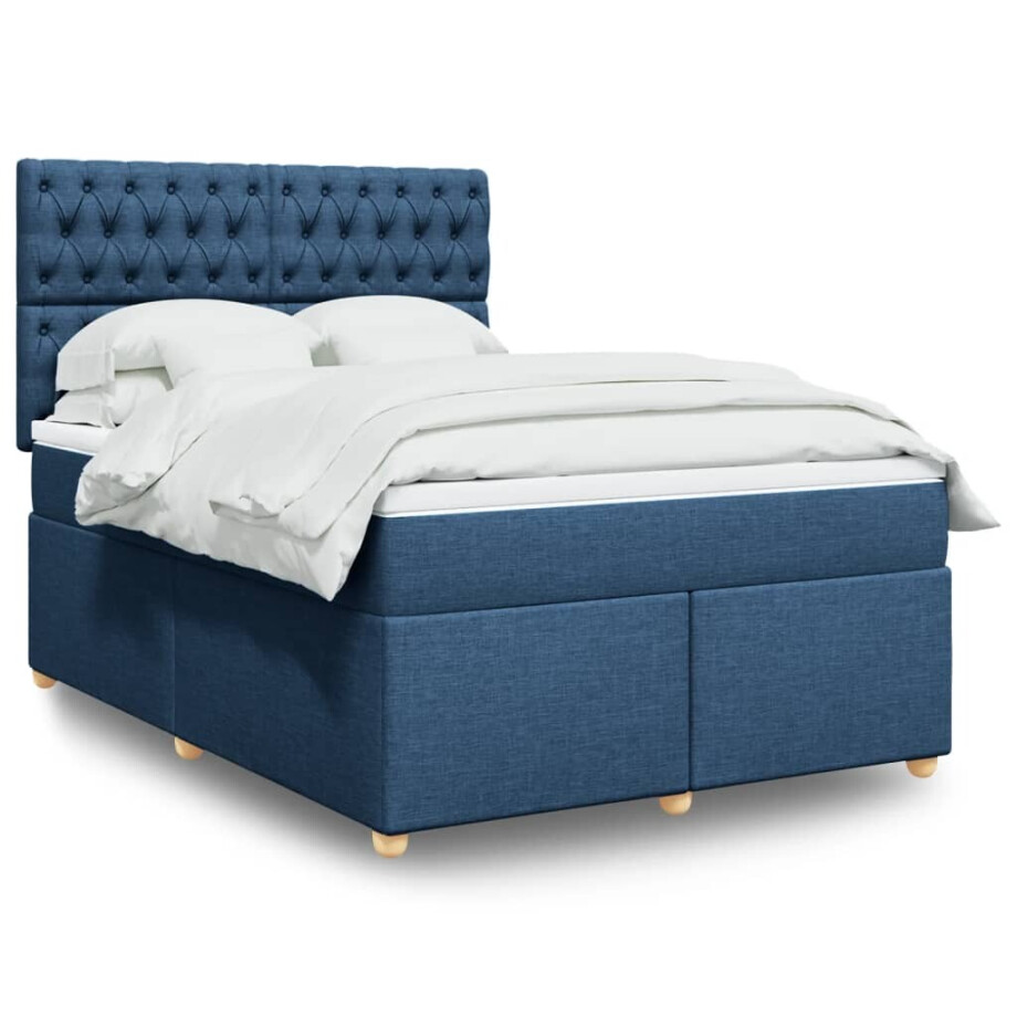 vidaXL Boxspring met matras stof blauw 160x200 cm vidaXL Boxspring met matras stof blauw 160x200 cm afbeelding 1