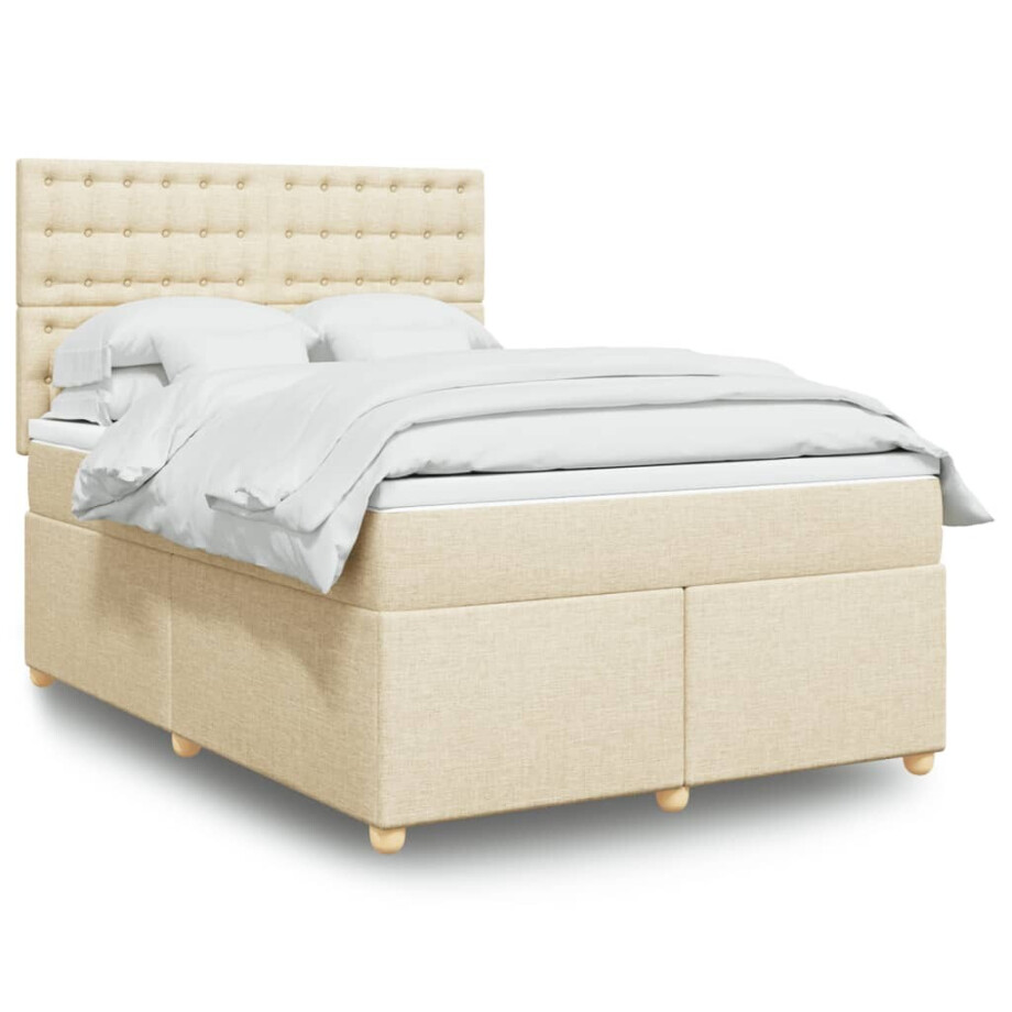 vidaXL Boxspring met matras stof crèmekleurig 160x200 cm afbeelding 1