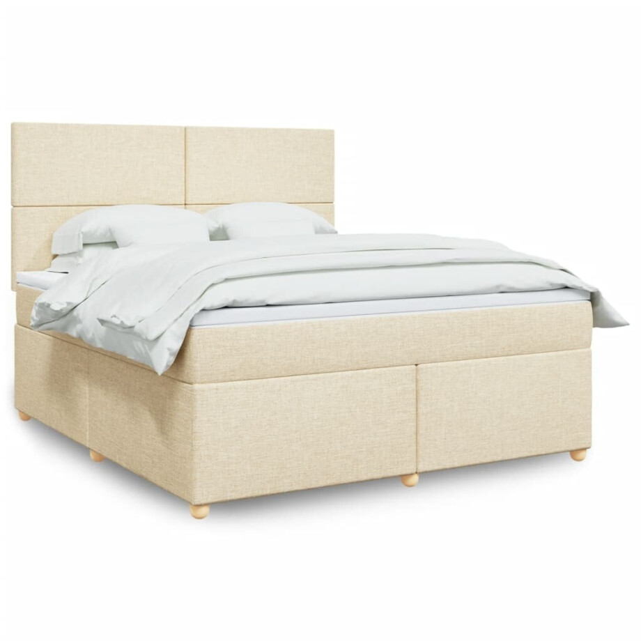 vidaXL Boxspring met matras stof crèmekleurig 180x200 cm afbeelding 1