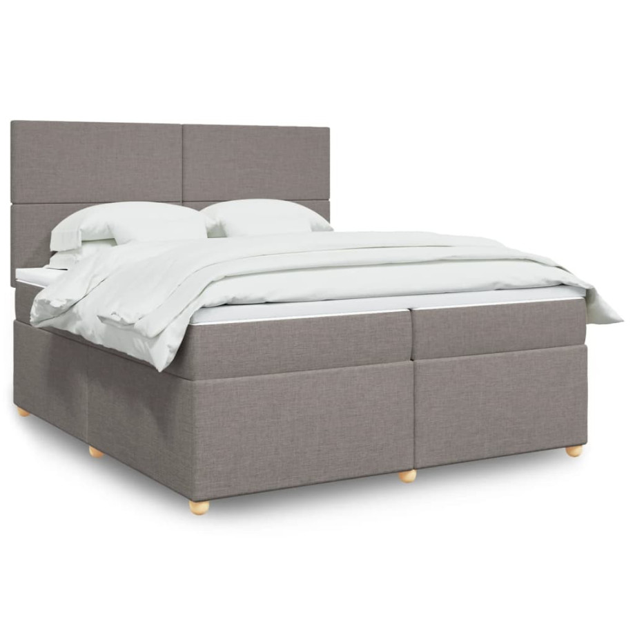 vidaXL Boxspring met matras stof taupe 200x200 cm afbeelding 1