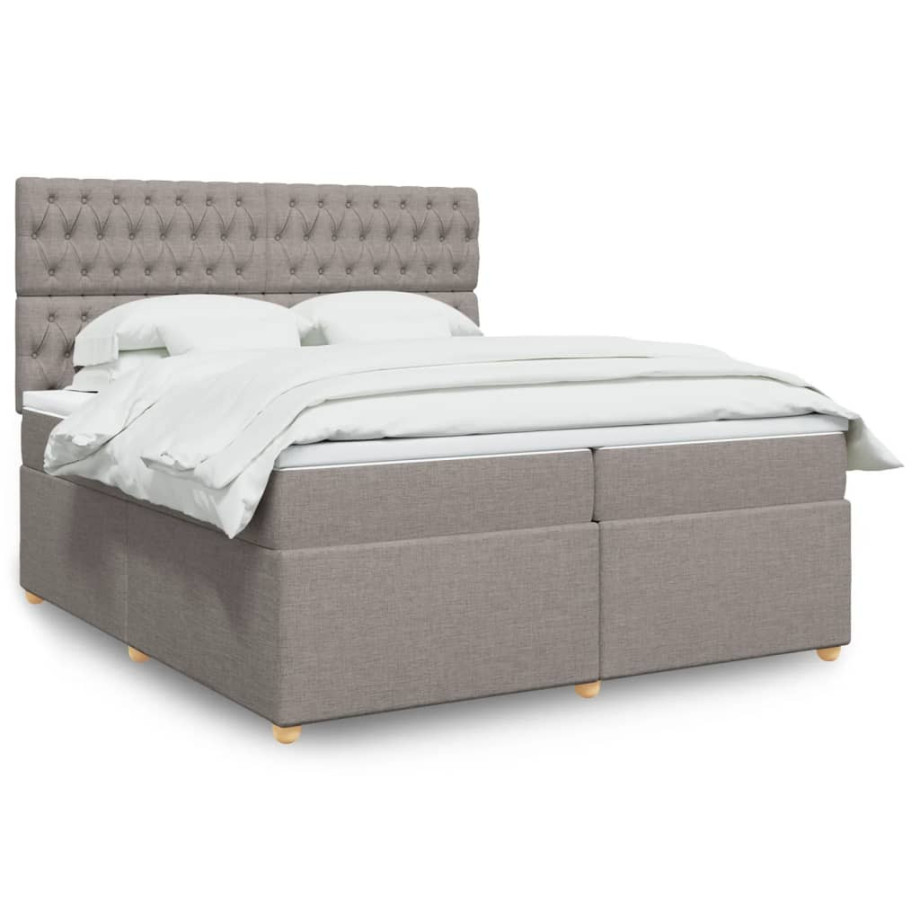 vidaXL Boxspring met matras stof taupe 200x200 cm afbeelding 1