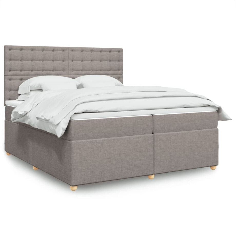 vidaXL Boxspring met matras stof taupe 200x200 cm vidaXL Boxspring met matras stof taupe 200x200 cm afbeelding 1