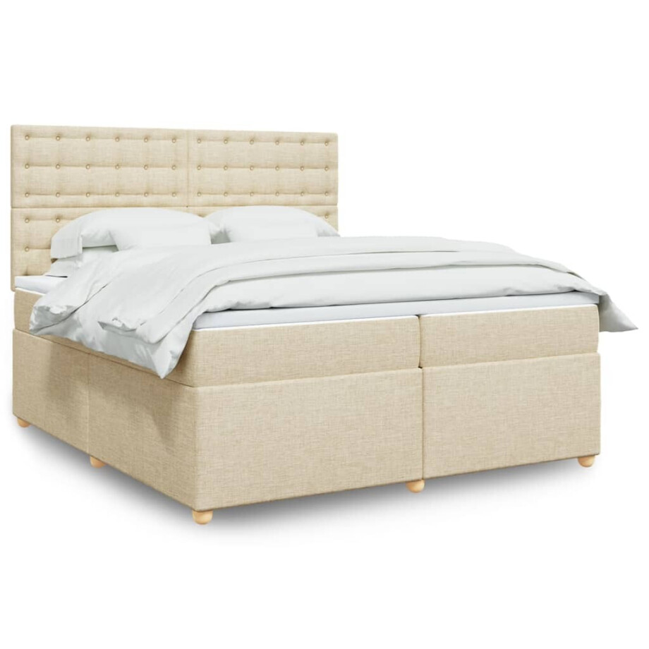 vidaXL Boxspring met matras stof crèmekleurig 200x200 cm afbeelding 1