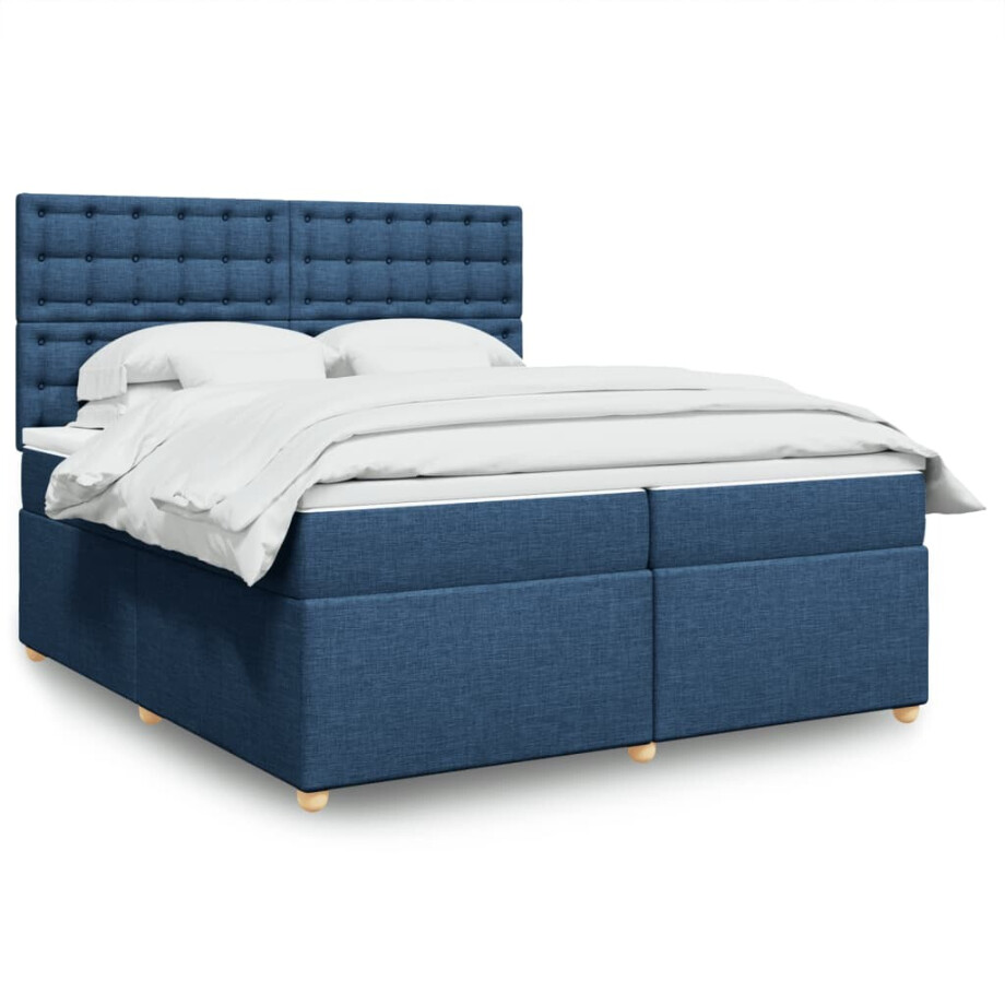 vidaXL Boxspring met matras stof blauw 200x200 cm afbeelding 1