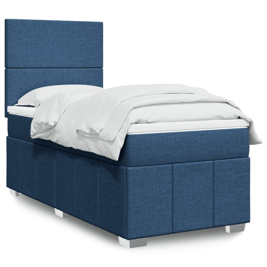 vidaXL Boxspring met matras stof blauw 90x190 cm vidaXL Boxspring met matras stof blauw 90x190 cm afbeelding 1