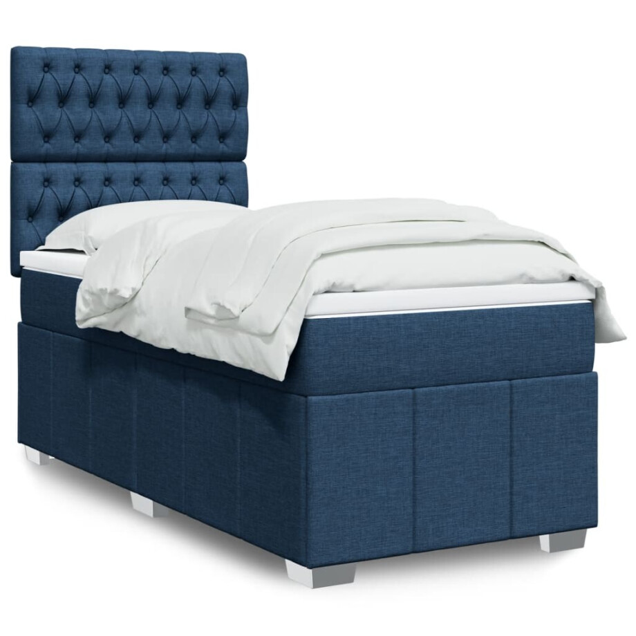 vidaXL Boxspring met matras stof blauw 90x190 cm vidaXL Boxspring met matras stof blauw 90x190 cm afbeelding 1