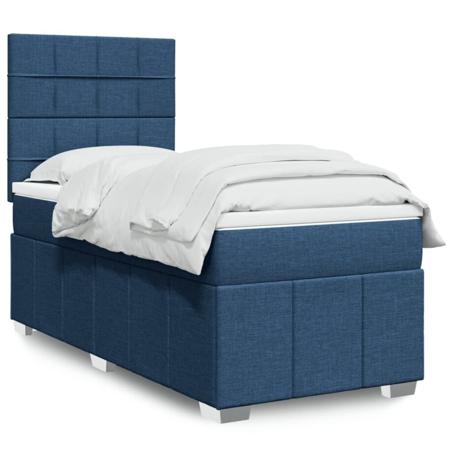 vidaXL Boxspring met matras stof blauw 100x200 cm afbeelding 1
