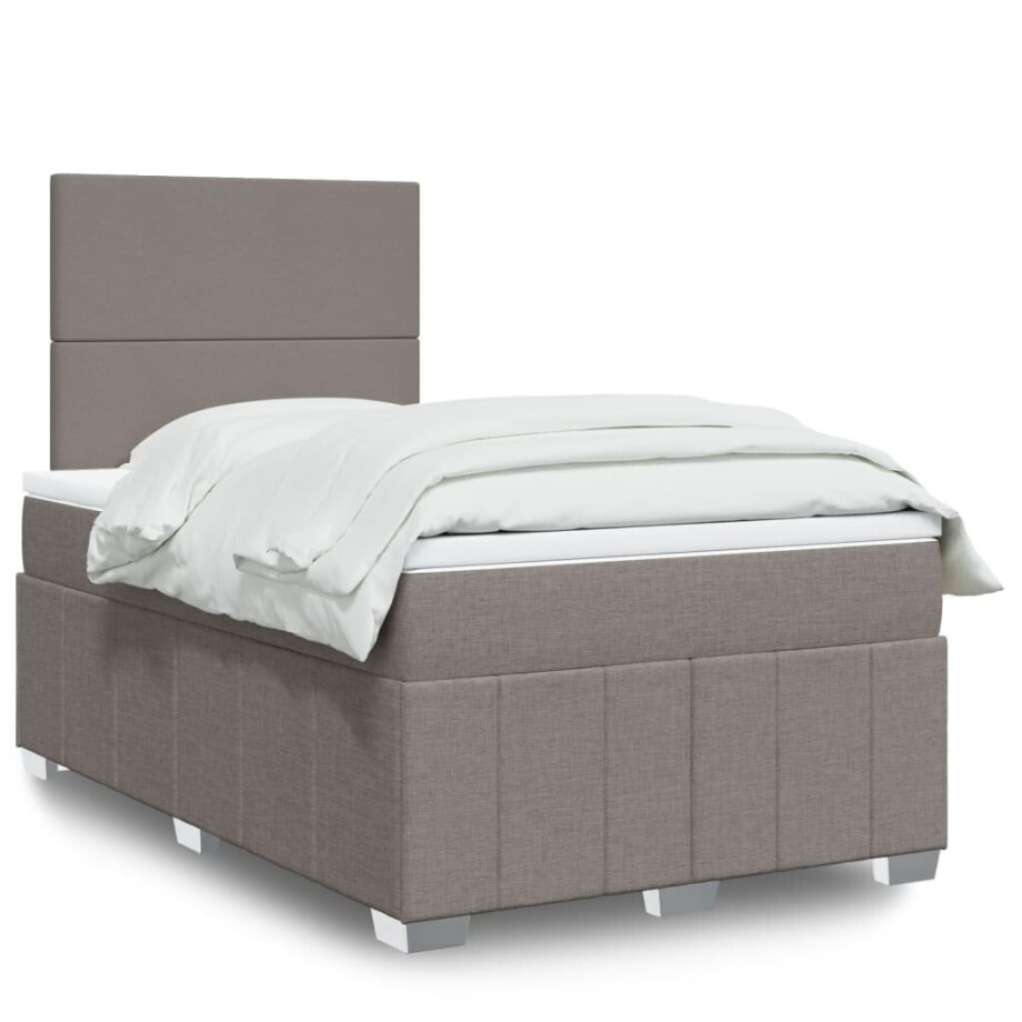 vidaXL Boxspring met matras stof taupe 120x200 cm afbeelding 1