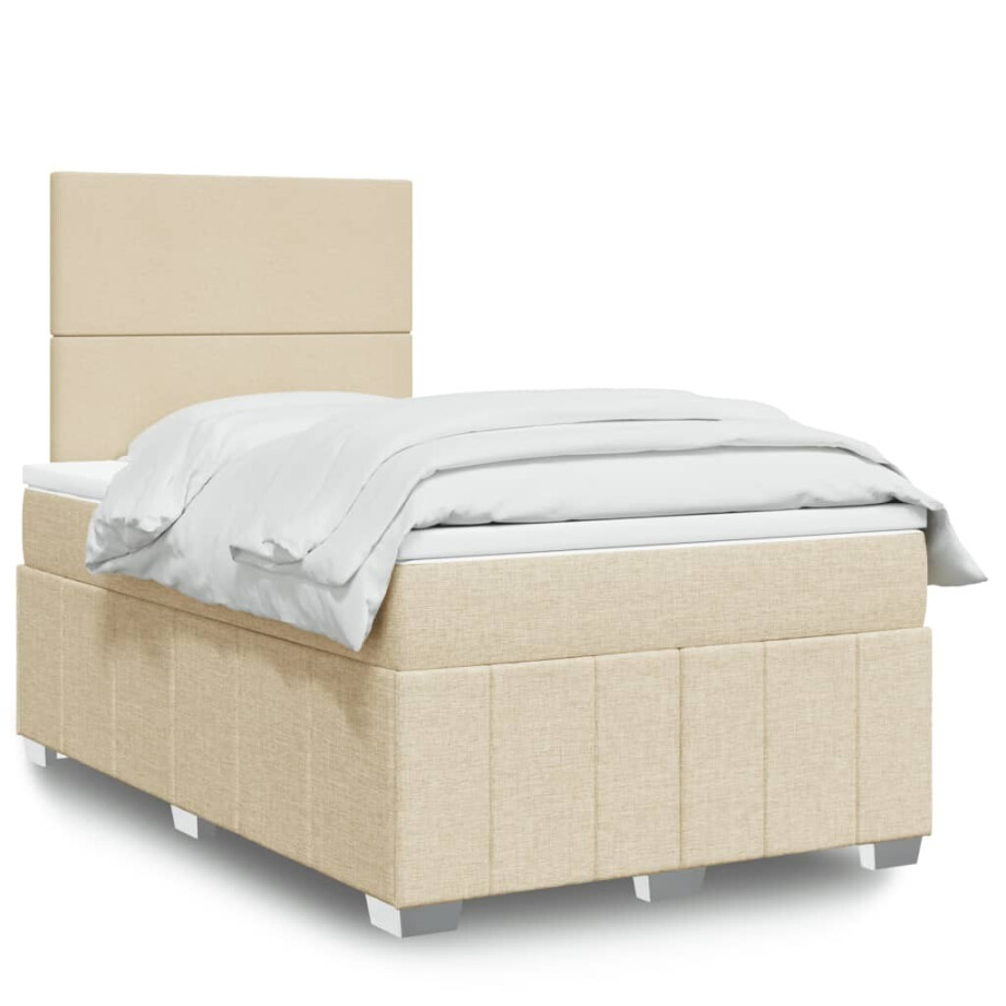 vidaXL Boxspring met matras stof crèmekleurig 120x200 cm vidaXL Boxspring met matras stof crèmekleurig 120x200 cm afbeelding 1