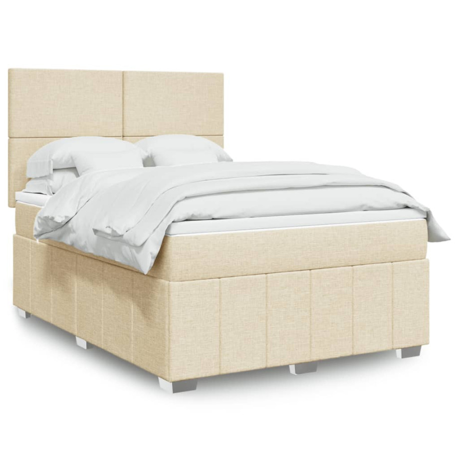 vidaXL Boxspring met matras stof crèmekleurig 140x190 cm afbeelding 1