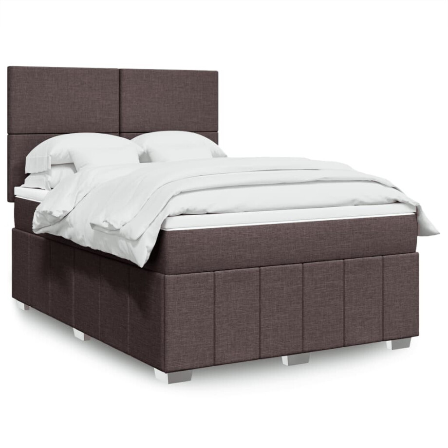 vidaXL Boxspring met matras stof donkerbruin 140x200 cm afbeelding 1