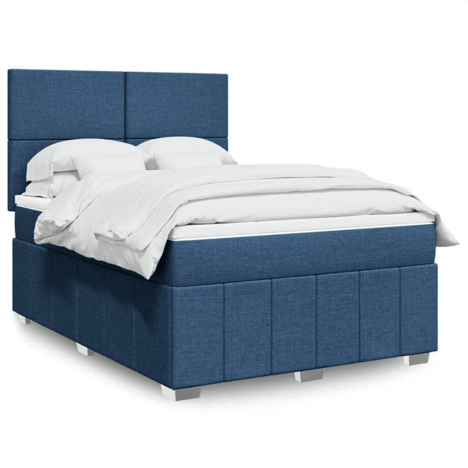 vidaXL Boxspring met matras stof blauw 140x200 cm afbeelding 1
