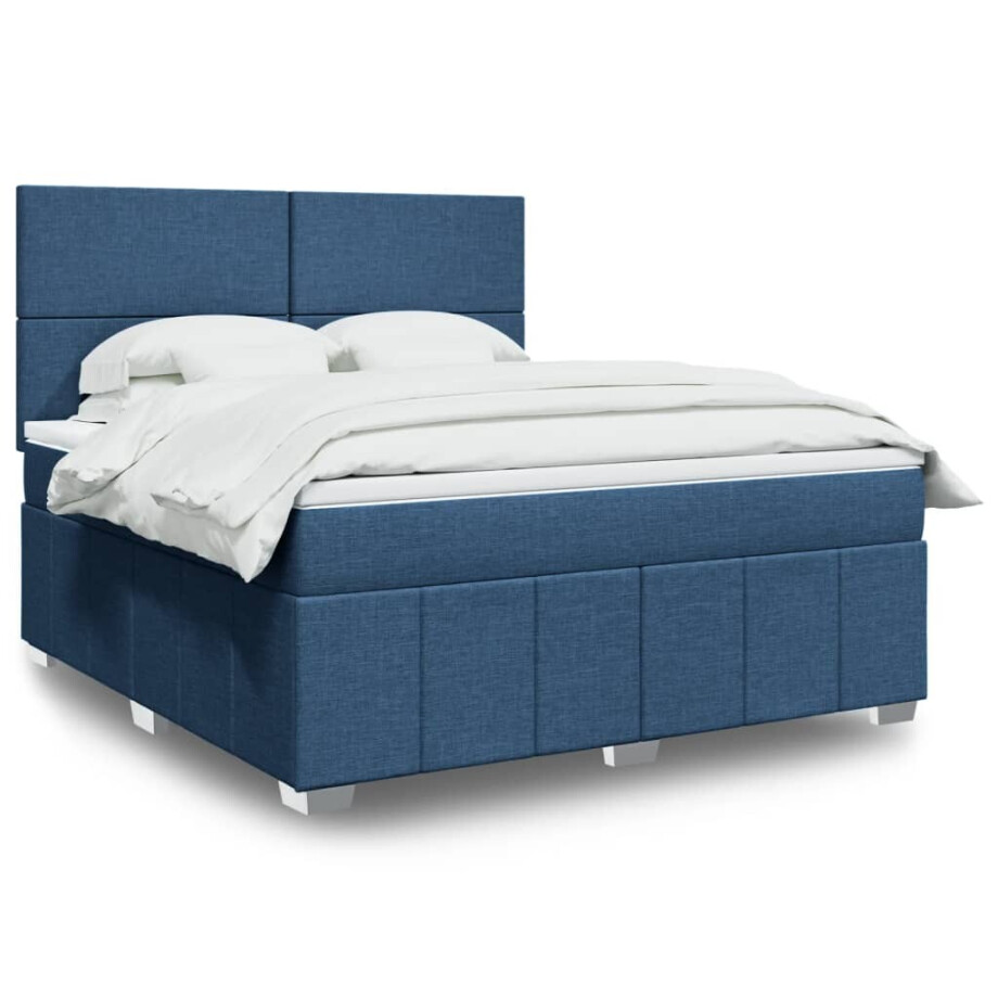 vidaXL Boxspring met matras stof blauw 180x200 cm afbeelding 1
