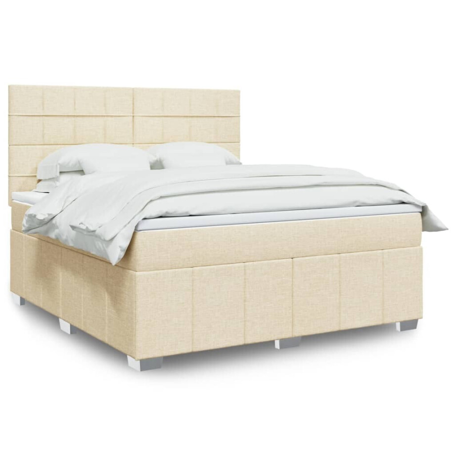 vidaXL Boxspring met matras stof crèmekleurig 180x200 cm afbeelding 1