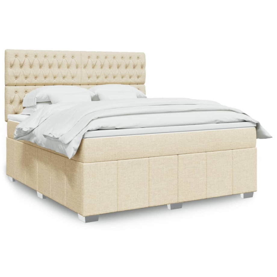 vidaXL Boxspring met matras stof crèmekleurig 180x200 cm vidaXL Boxspring met matras stof crèmekleurig 180x200 cm afbeelding 1