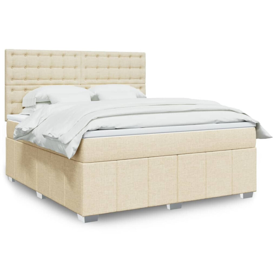 vidaXL Boxspring met matras stof crèmekleurig 180x200 cm afbeelding 1