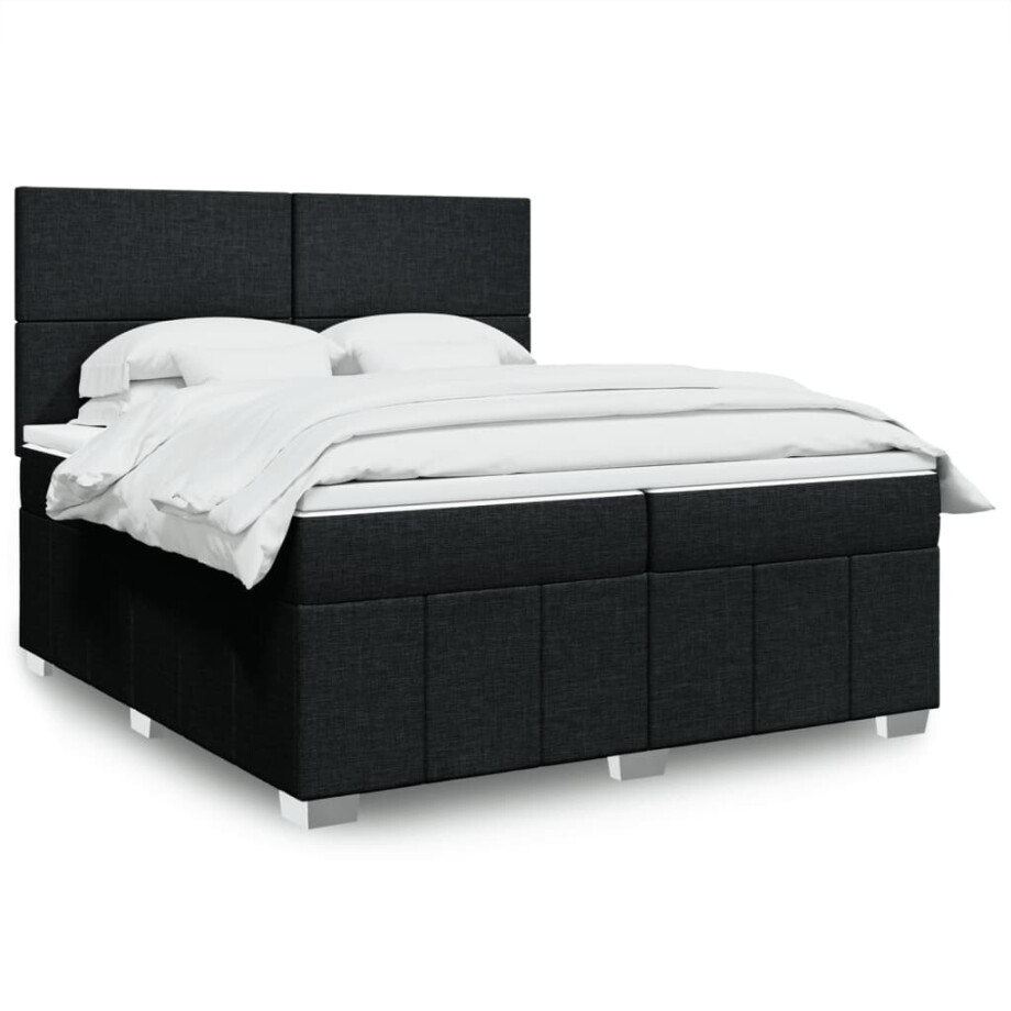 vidaXL Boxspring met matras stof zwart 200x200 cm afbeelding 1
