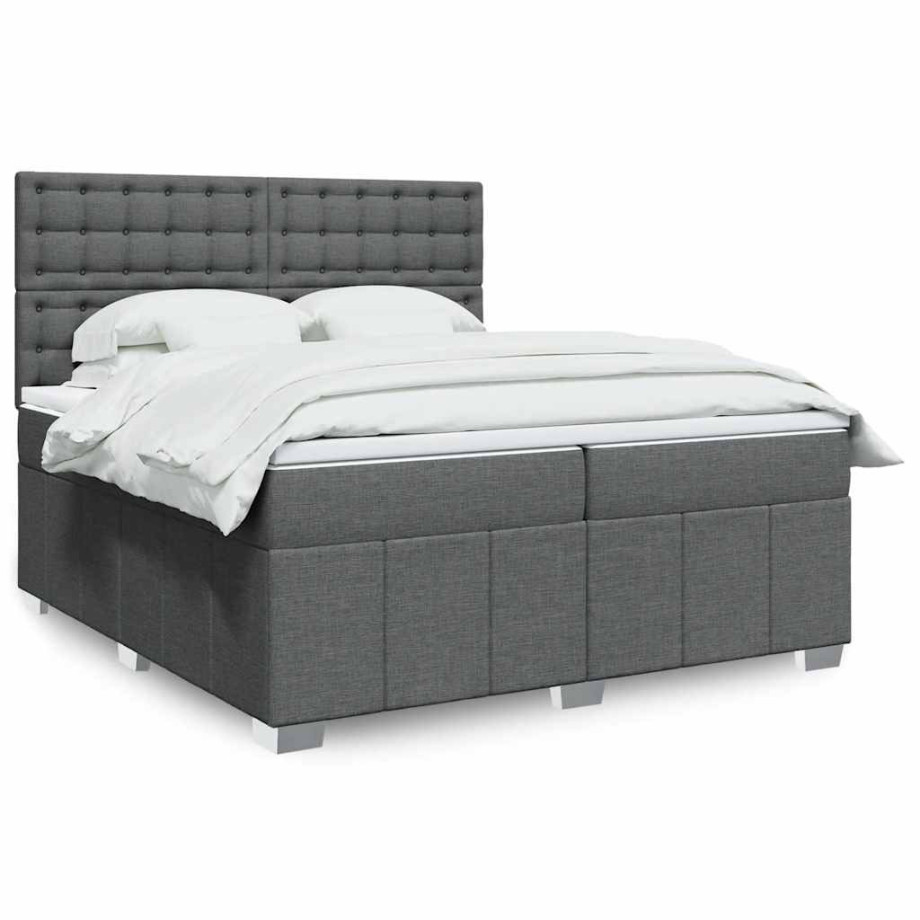vidaXL Boxspring met matras stof donkergrijs 200x200 cm vidaXL Boxspring met matras stof donkergrijs 200x200 cm afbeelding 1