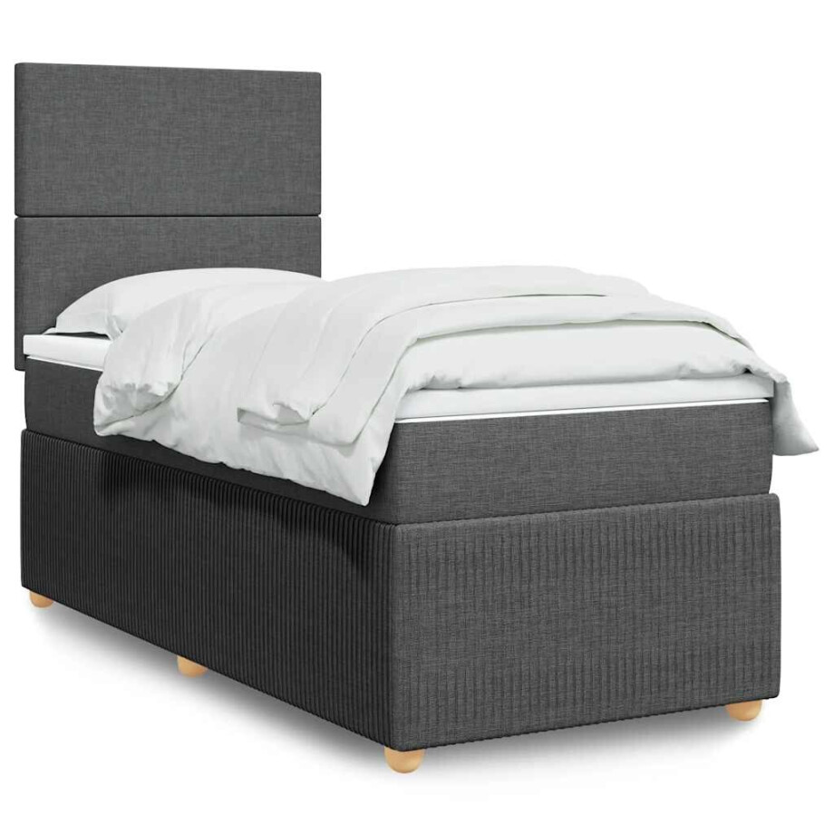 vidaXL Boxspring met matras stof donkergrijs 80x200 cm afbeelding 1