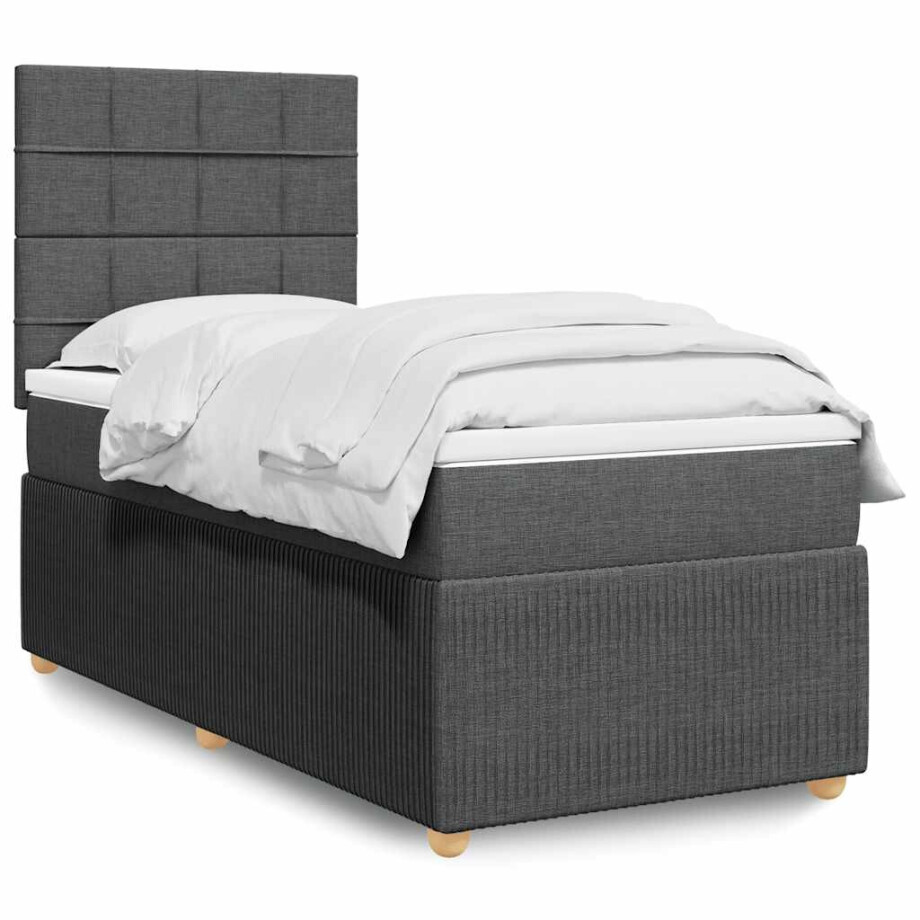 vidaXL Boxspring met matras stof donkergrijs 90x190 cm afbeelding 1