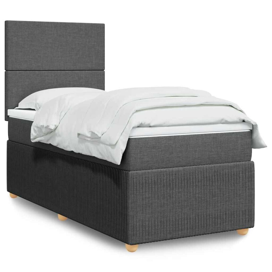 vidaXL Boxspring met matras stof donkergrijs 90x200 cm afbeelding 1