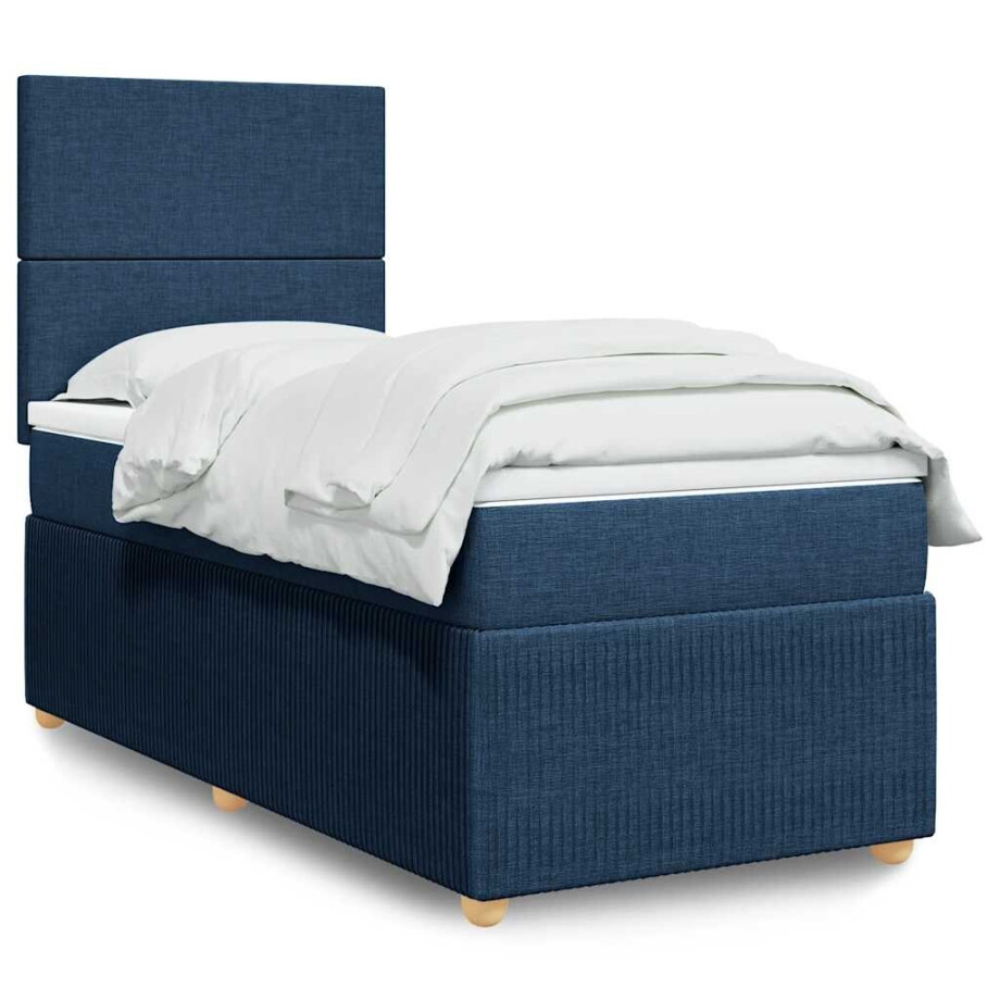 vidaXL Boxspring met matras stof blauw 100x200 cm vidaXL Boxspring met matras stof blauw 100x200 cm afbeelding 1