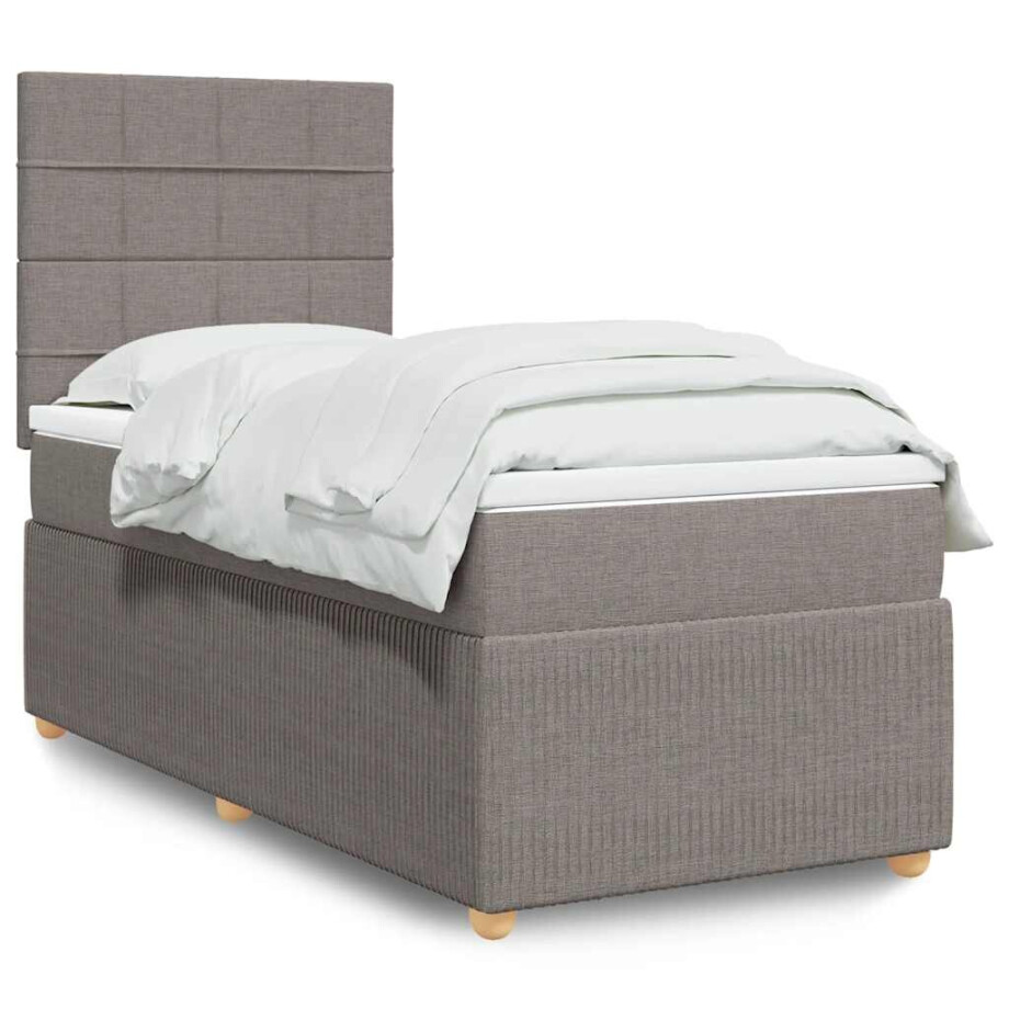 vidaXL Boxspring met matras stof taupe 100x200 cm afbeelding 1