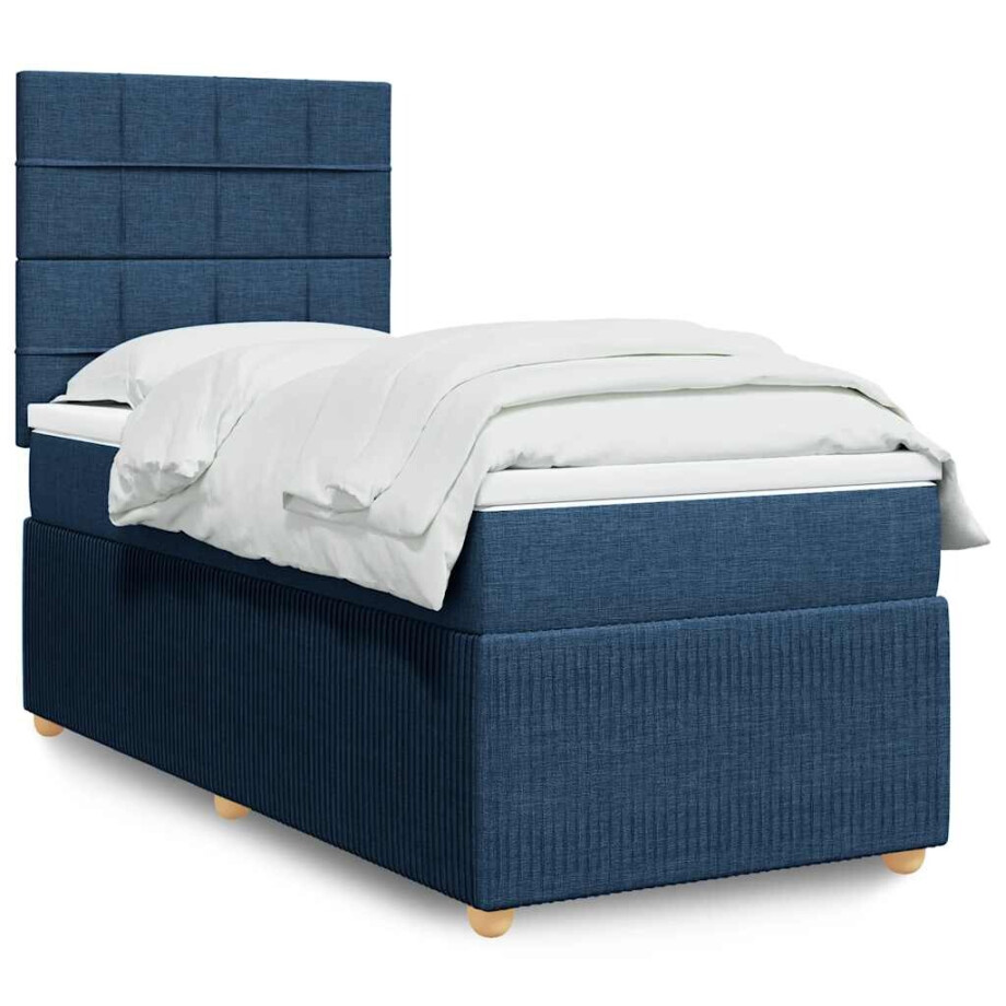 vidaXL Boxspring met matras stof blauw 100x200 cm afbeelding 1
