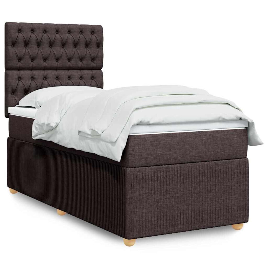 vidaXL Boxspring met matras stof donkerbruin 100x200 cm afbeelding 1