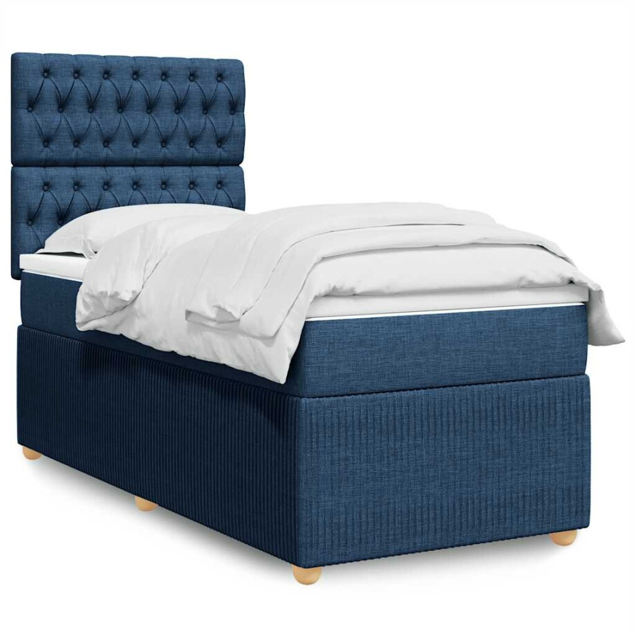 vidaXL Boxspring met matras stof blauw 100x200 cm vidaXL Boxspring met matras stof blauw 100x200 cm afbeelding 1