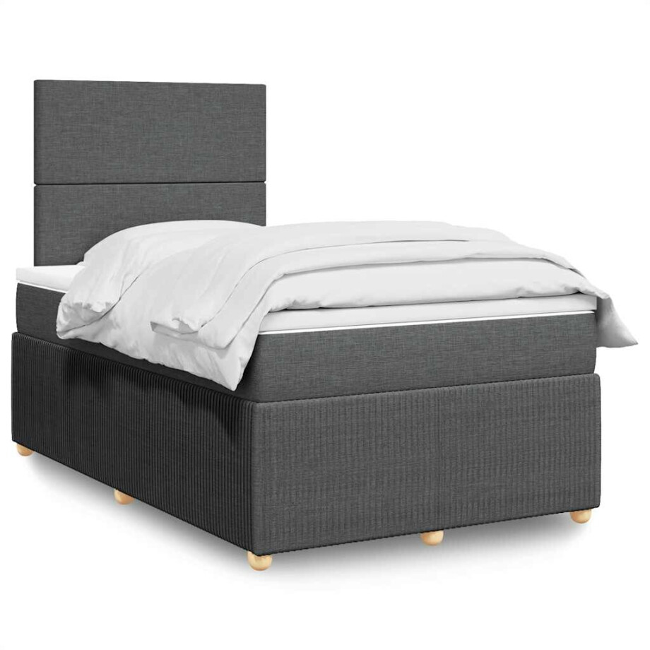 vidaXL Boxspring met matras stof donkergrijs 120x200 cm afbeelding 1