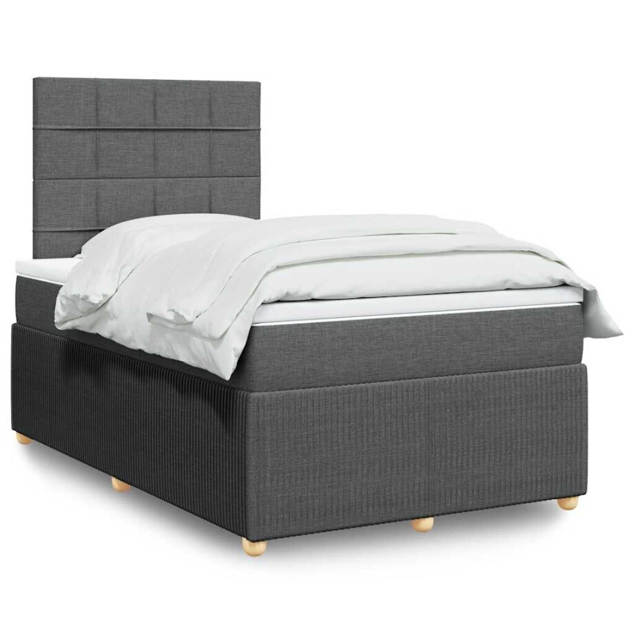 vidaXL Boxspring met matras stof donkergrijs 120x200 cm afbeelding 1