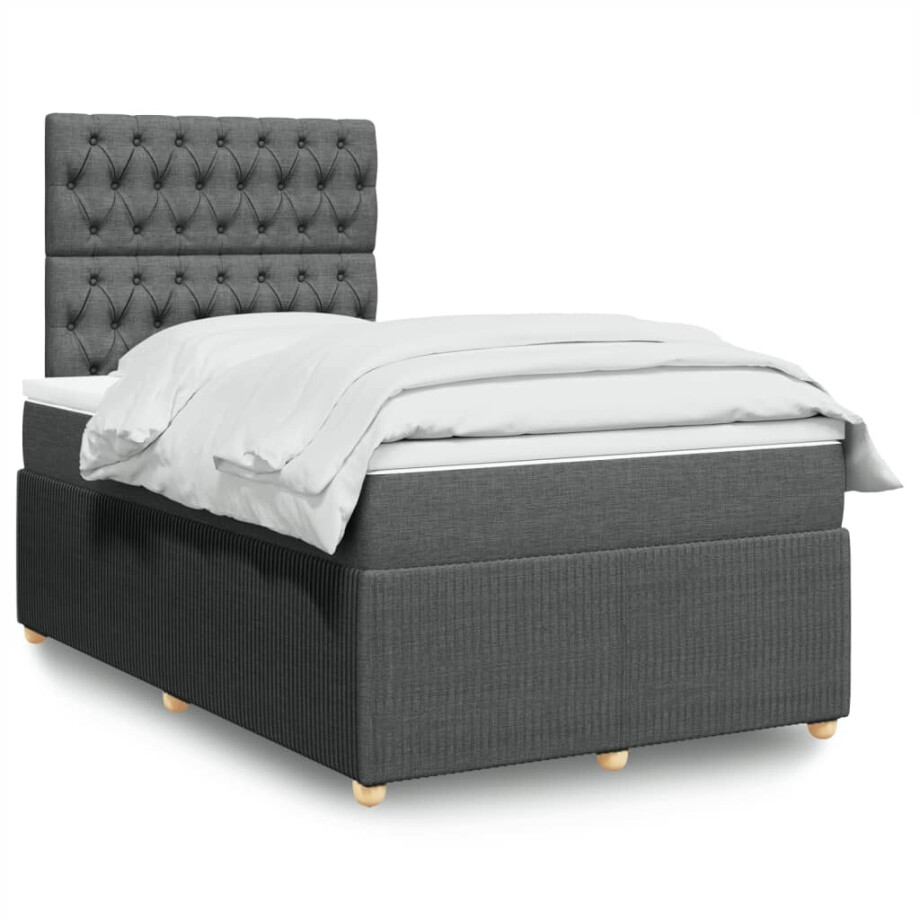 vidaXL Boxspring met matras stof donkergrijs 120x200 cm afbeelding 1