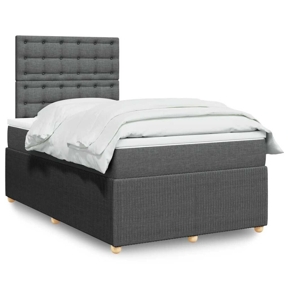 vidaXL Boxspring met matras stof donkergrijs 120x200 cm afbeelding 1