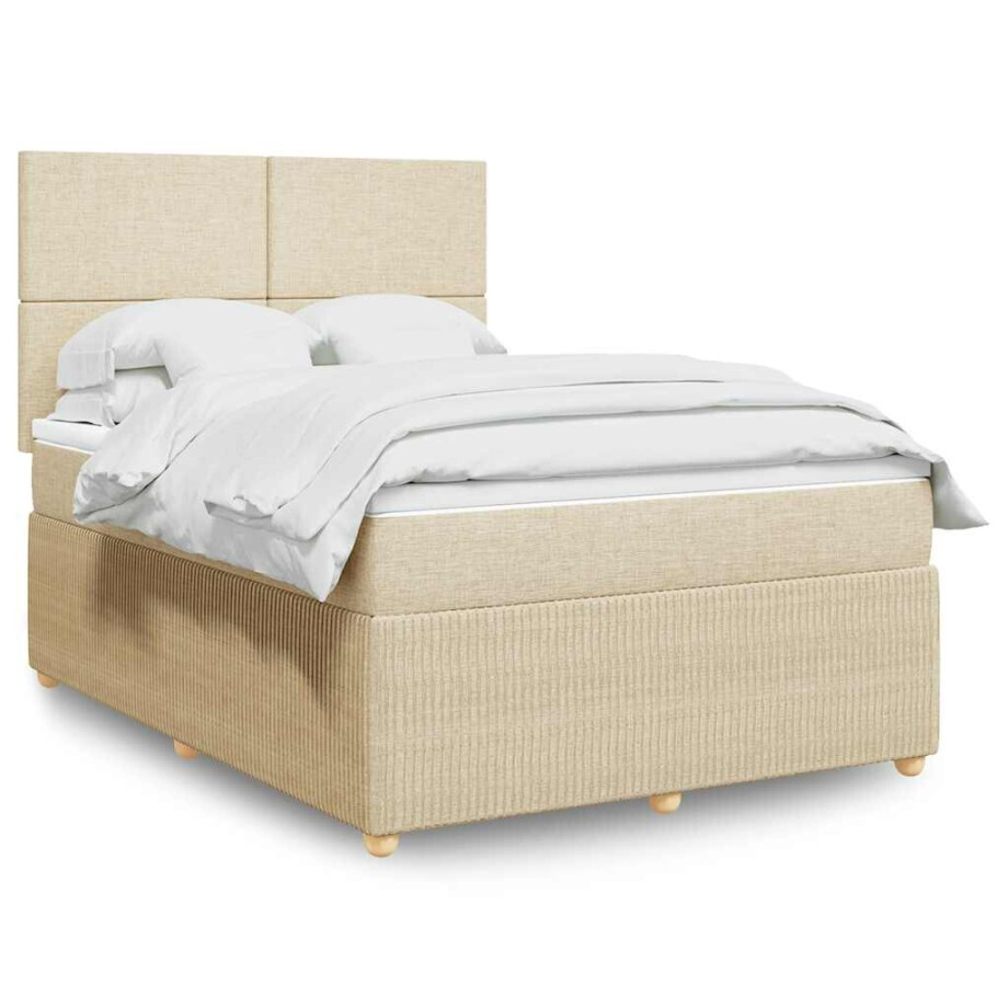 vidaXL Boxspring met matras stof crèmekleurig 160x200 cm afbeelding 1
