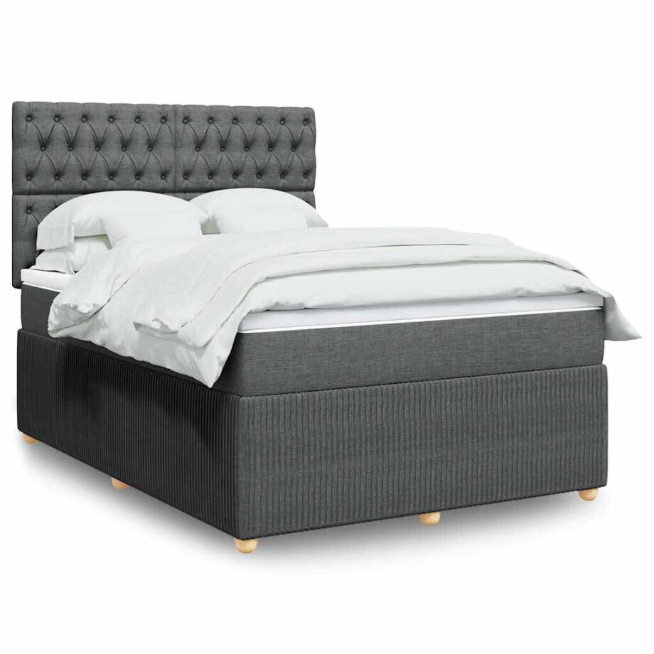 vidaXL Boxspring met matras stof donkergrijs 160x200 cm afbeelding 1