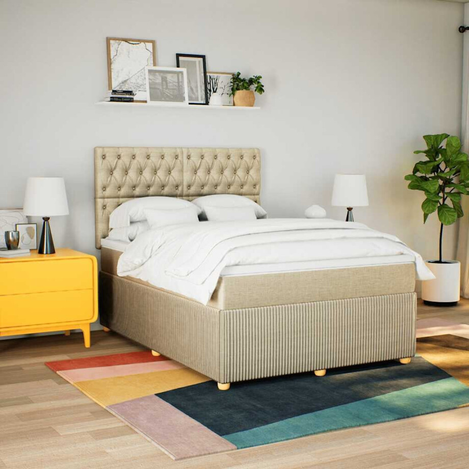 vidaXL Boxspring met matras stof crèmekleurig 160x200 cm afbeelding 1