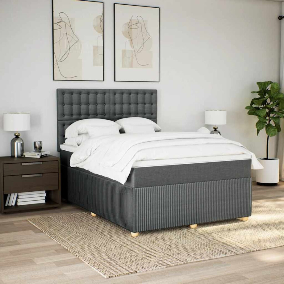 vidaXL Boxspring met matras stof donkergrijs 160x200 cm afbeelding 1